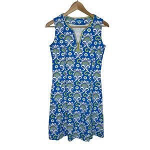 J. McLaughlin Catalina Cloth Dress XS Blue Floral V Neck Crochet Summer Comfort